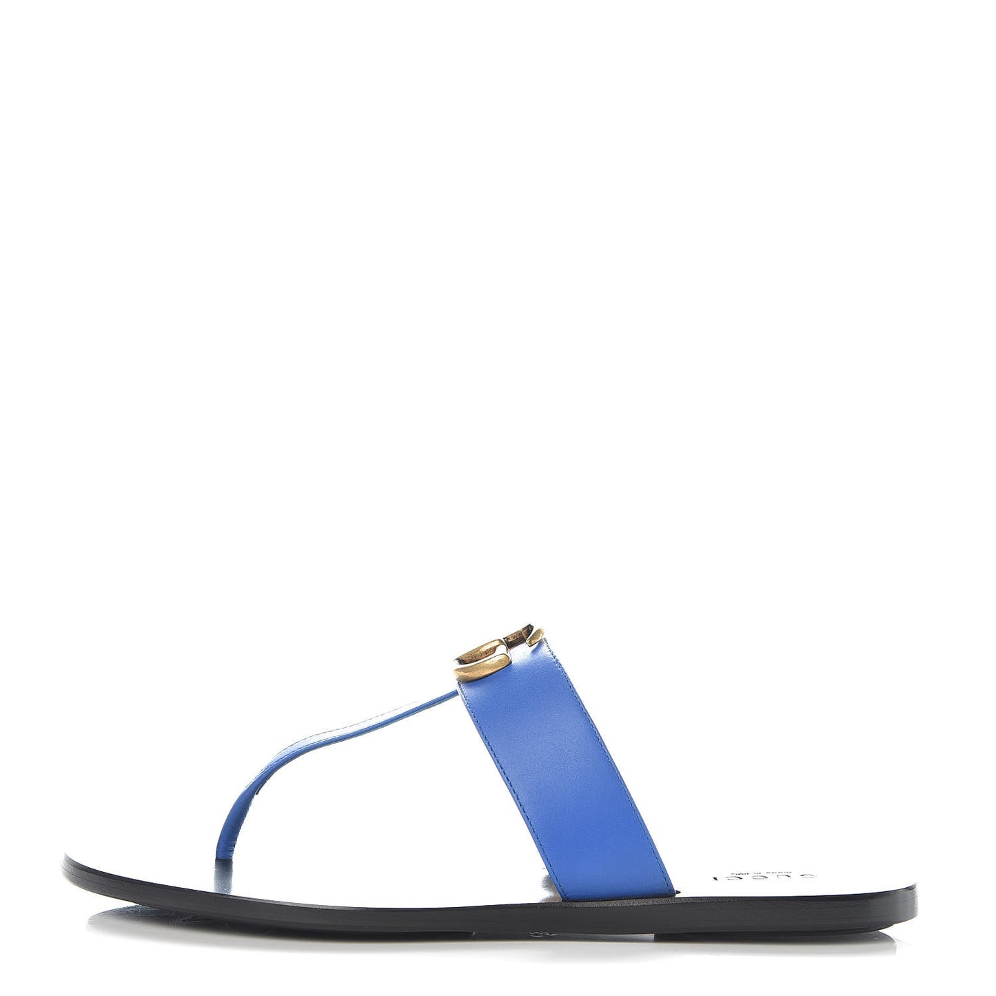 Calfskin GG Marmont Thong Sandals 37.5 Shiny Electric Blue
