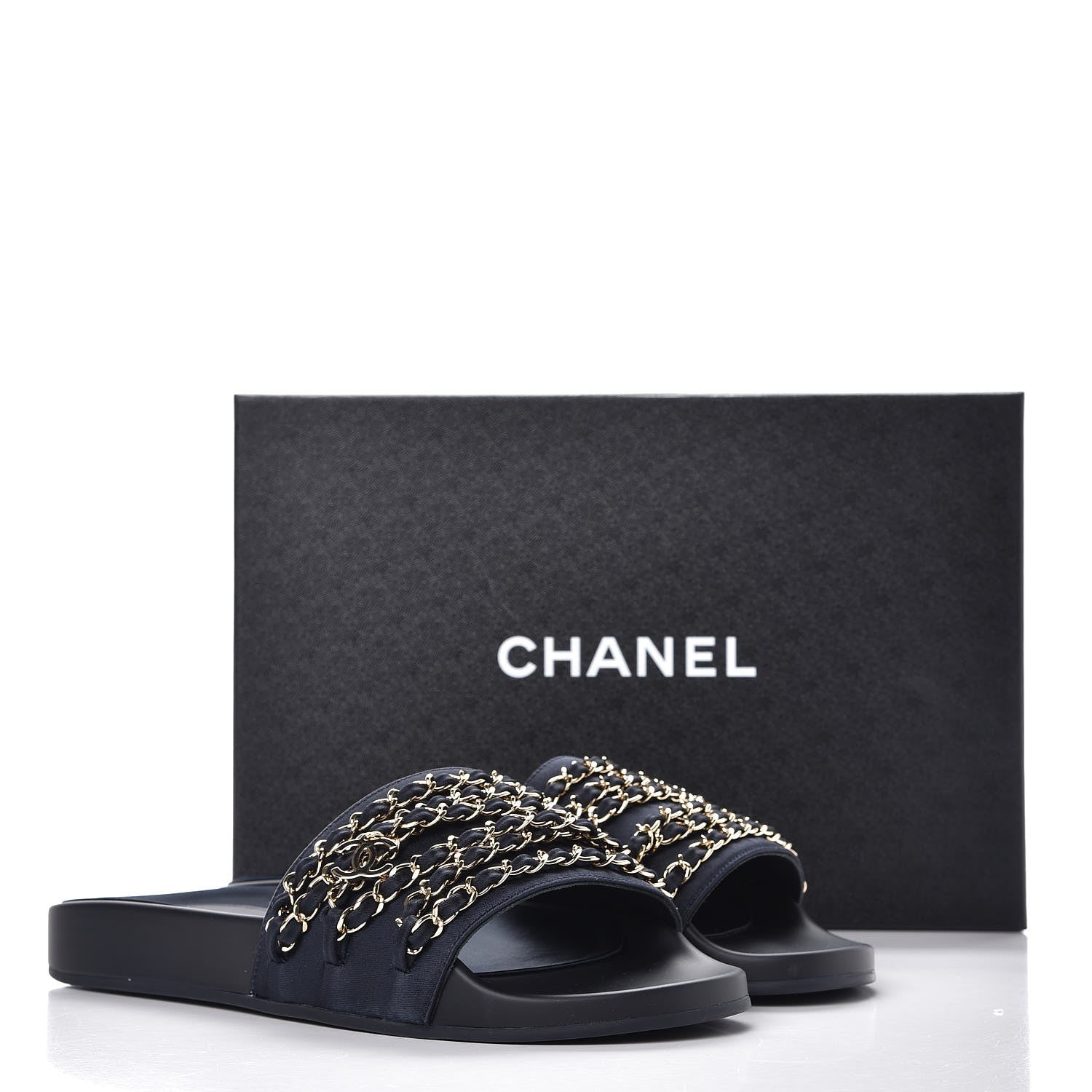Chanel Satin Chain Flat Sandals 40 Marine 9 of 9