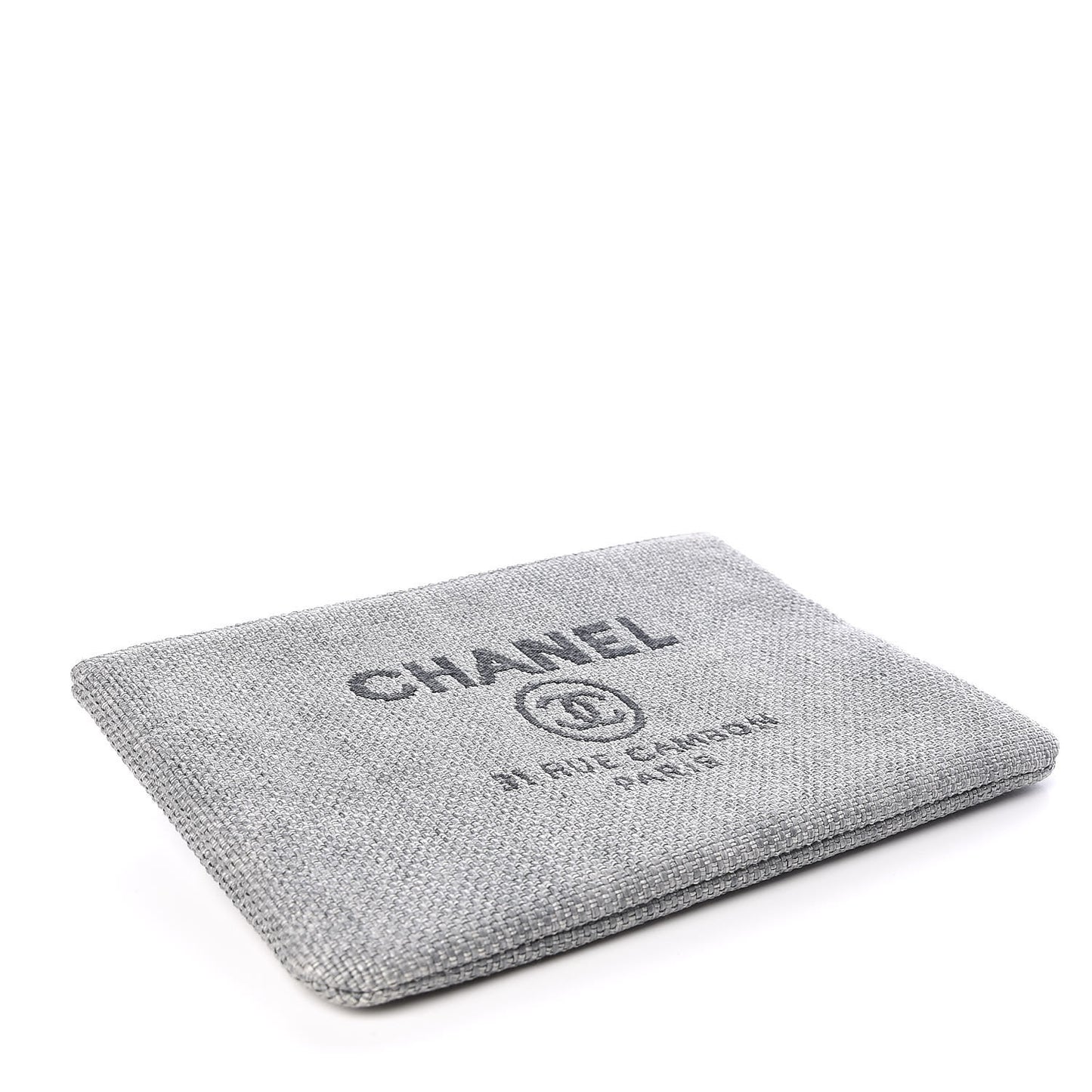 Woven Straw Raffia Medium Deauville Pouch Grey