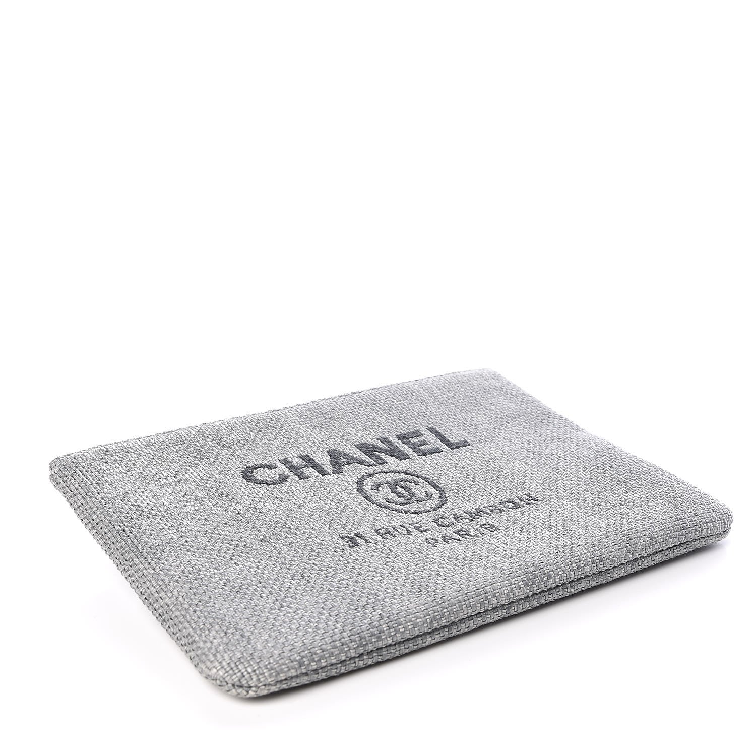 Chanel Woven Straw Raffia Medium Deauville Pouch Grey 4 of 9