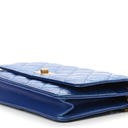 Chanel Metallic Aged Calfskin Quilted 2.55 Reissue Wallet on Chain WOC Blue 11 of 11