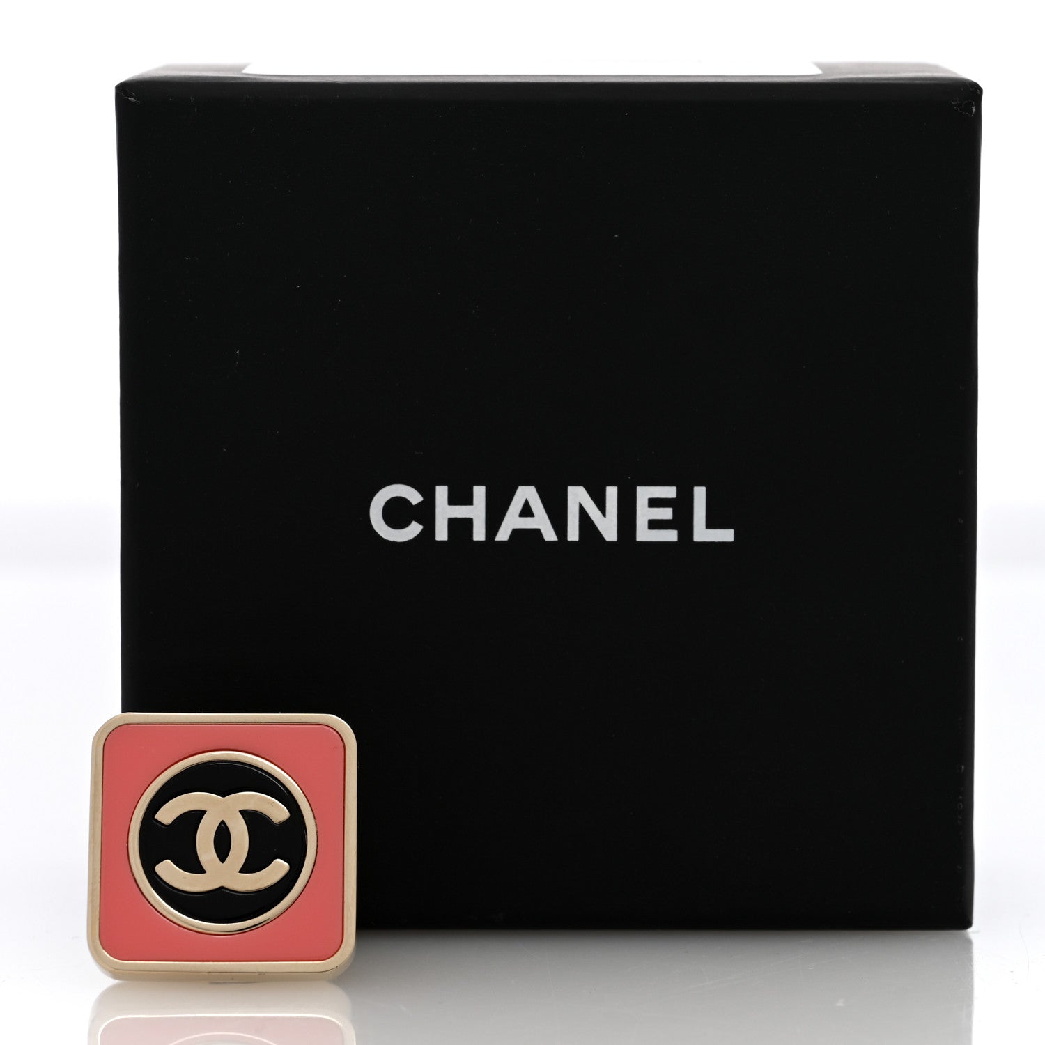 Chanel Metal Enamel CC Square Ring 53 6.5 Black Pink Gold 5 of 5