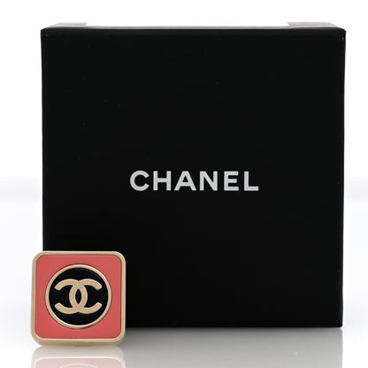Chanel Metal Enamel CC Square Ring 53 6.5 Black Pink Gold 5 of 5