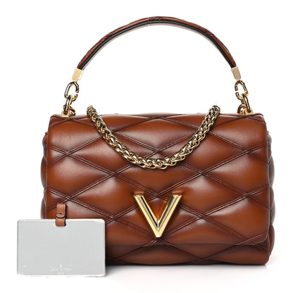 Louis Vuitton Lambskin Malletage Top Handle GO-14 MM Tan 1 of 8