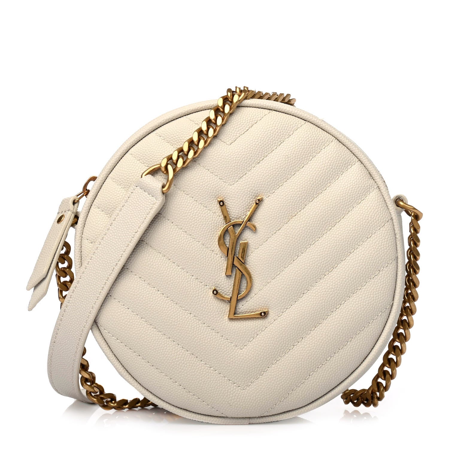 Saint Laurent Grain De Poudre Matelasse Chevron Quilted Round Vinyle Camera Bag Blanc Vintage 1 of 4