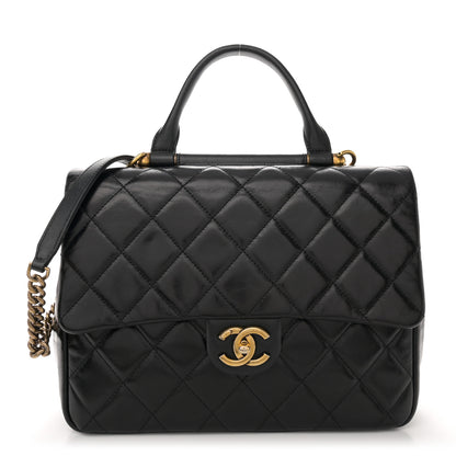 Chanel Calfskin Quilted Large Gold Bar Top Handle Flap Black 1 of 10