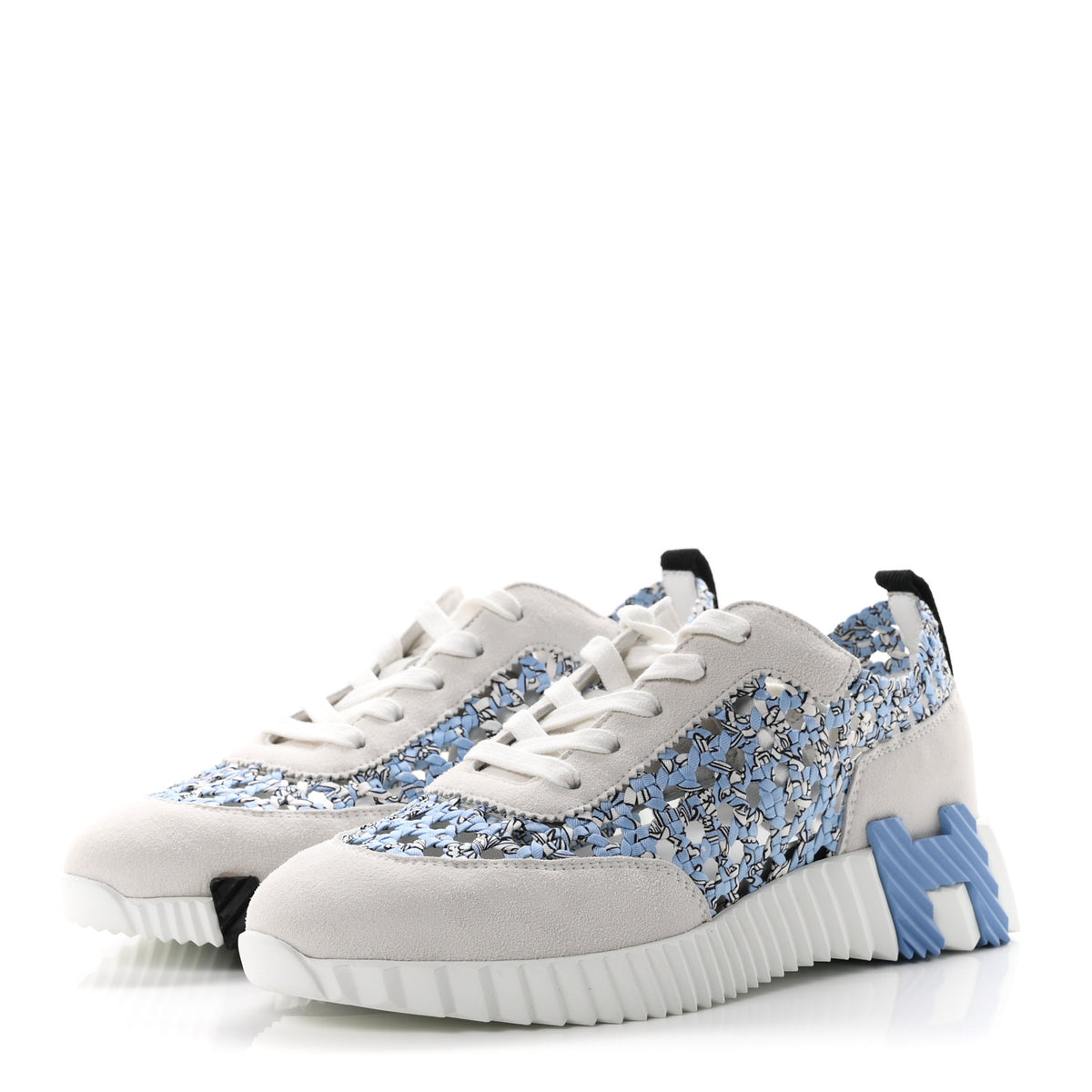 Braided Silk Suede Bouncing Sneakers 37.5 Bleu Clair White