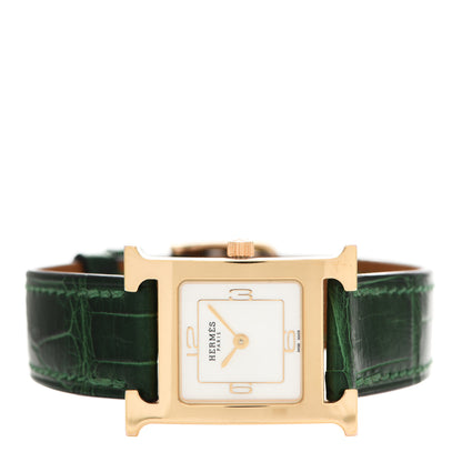Hermes Stainless Steel Alligator Mother of Pearl 21mm Heure H Hour Quartz Watch Vert Moyen 2 of 4