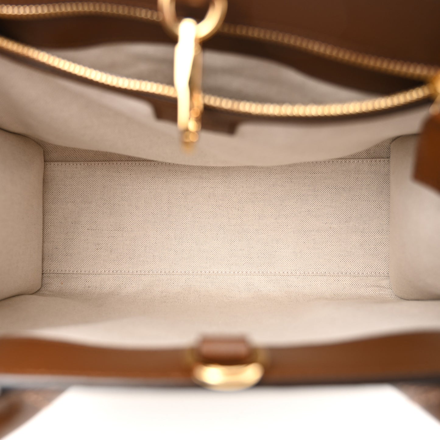 GG Supreme Monogram Azalea Calfskin Small Retro Interlocking G Tote Bag Beige Ebony Brown Sugar