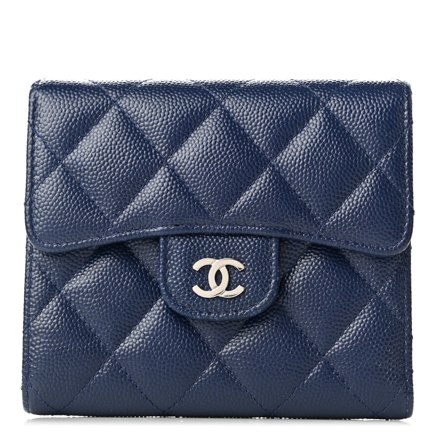 Caviar Quilted Compact Flap Wallet Navy