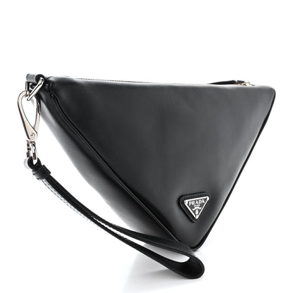 Prada Grace Lux Triangle Logo Embossed Triangle Wristlet Pouch Black 3 of 11