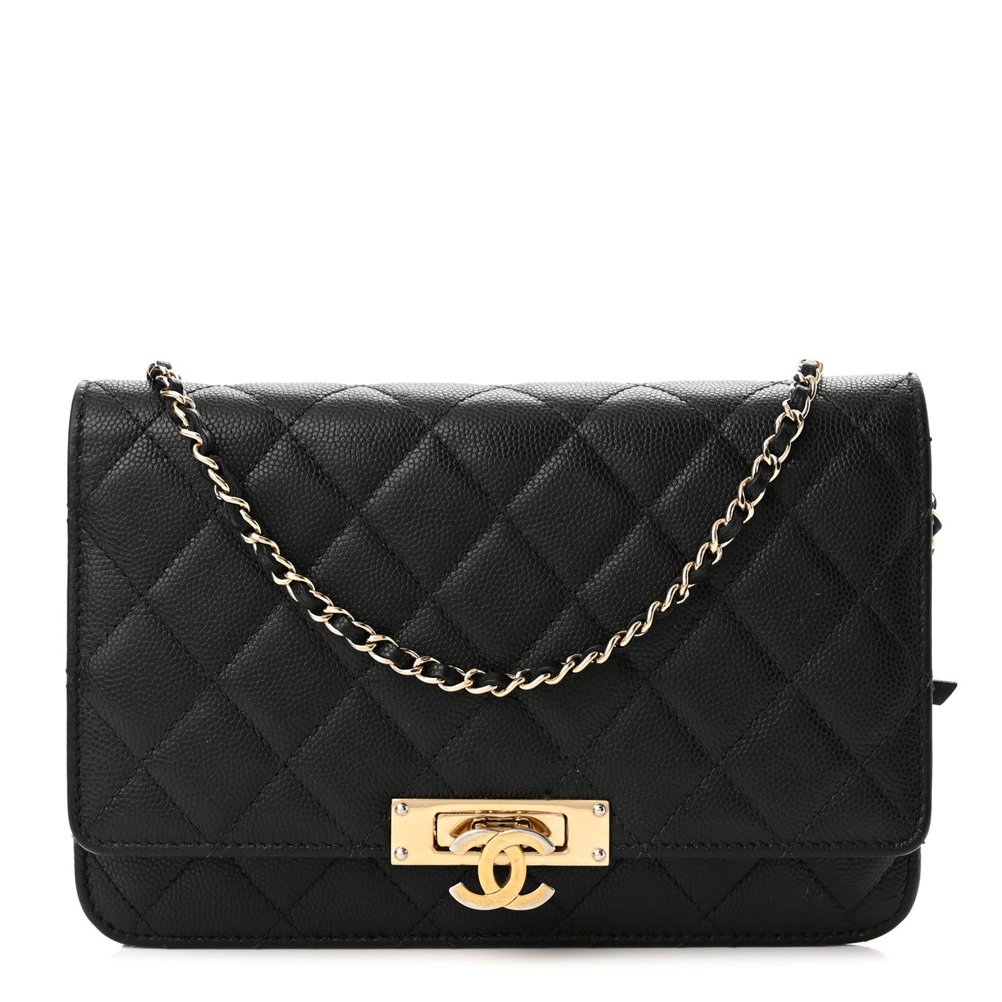 Caviar Quilted Golden Class Wallet On Chain WOC Black