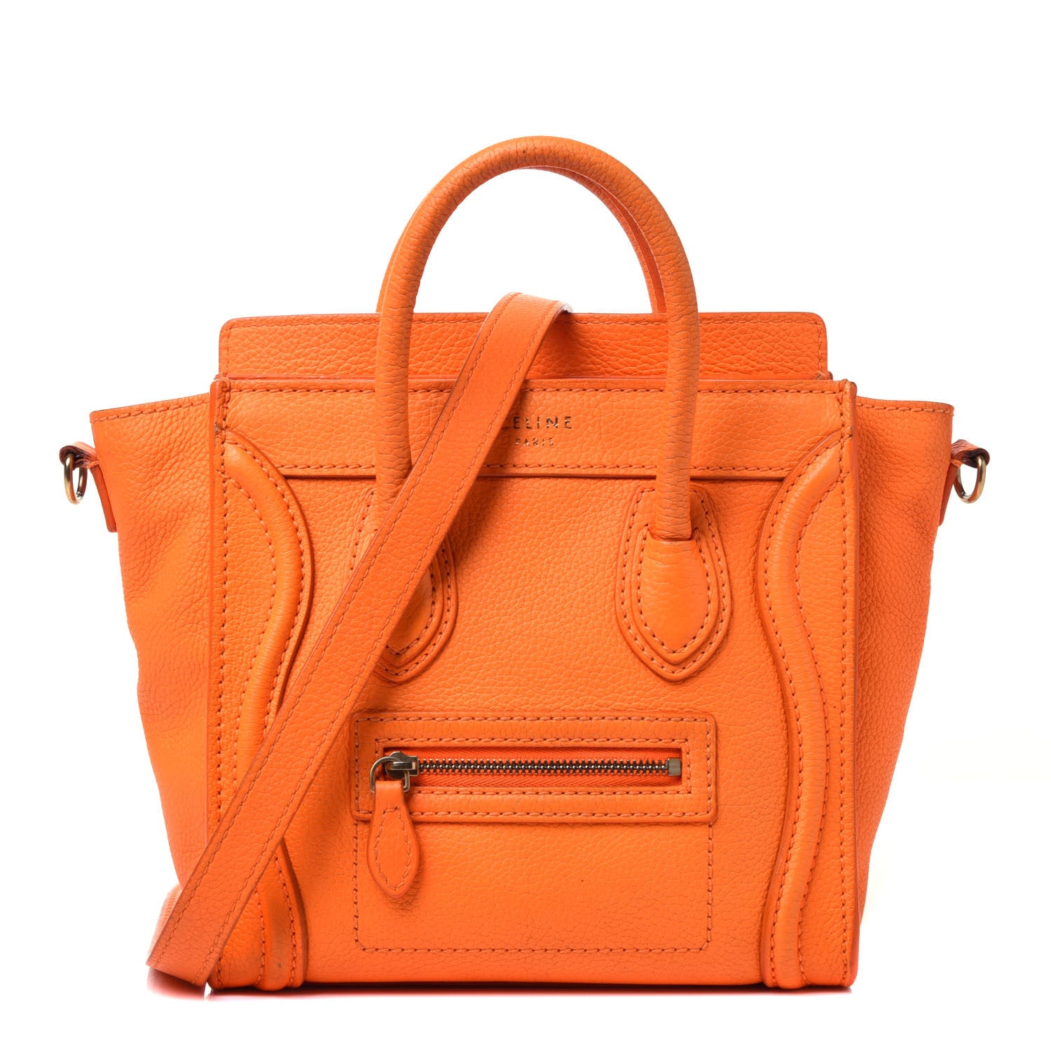Celine Drummed Calfskin Nano Luggage Bright Orange 1 of 10