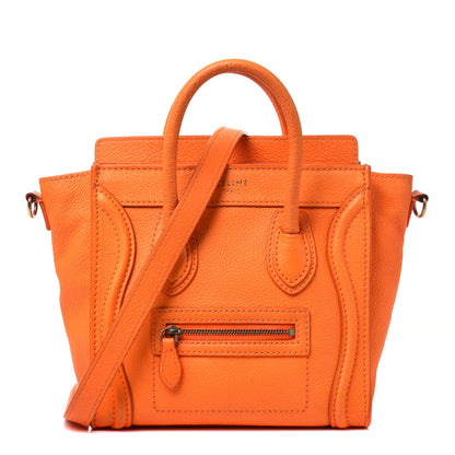 Celine Drummed Calfskin Nano Luggage Bright Orange 1 of 10