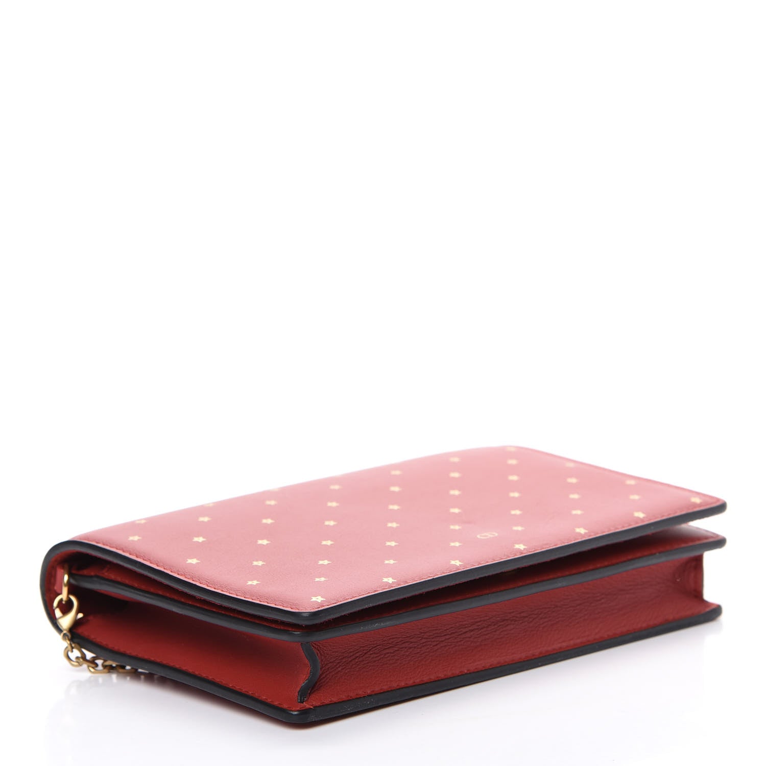 Christian Dior Calfskin Embossed Stars Wallet on Chain Rouge Gold 3 of 11