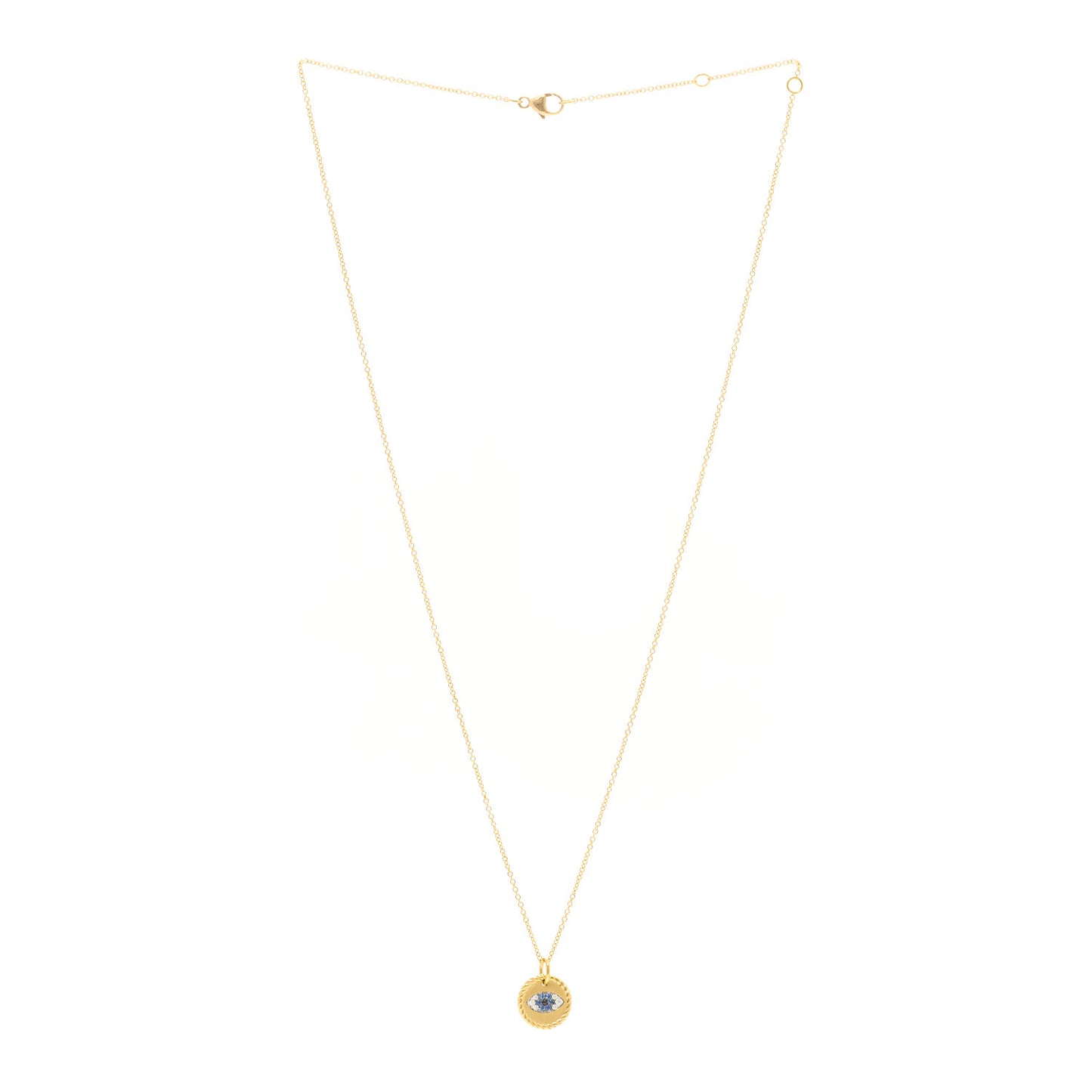 18K Yellow Gold Blue Sapphire Diamond Evil Eye Necklace