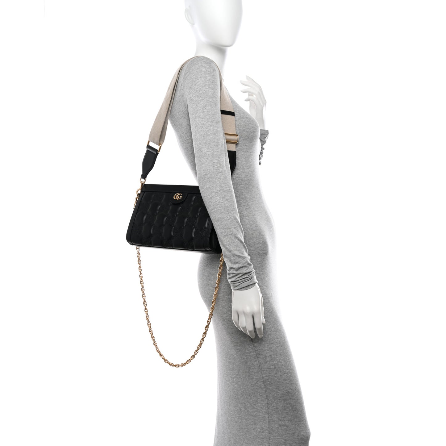 Calfskin GG Matelasse Small Slim Chain Shoulder Bag Black Natural