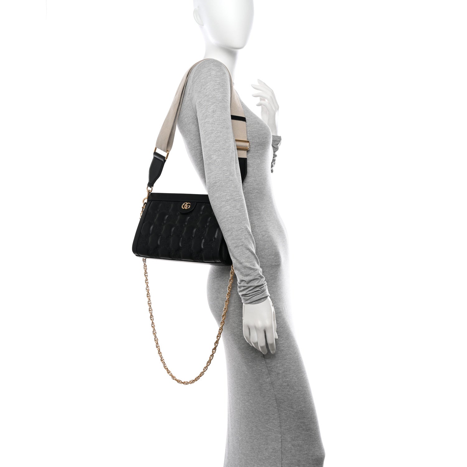 Gucci Calfskin GG Matelasse Small Slim Chain Shoulder Bag Black Natural 2 of 10