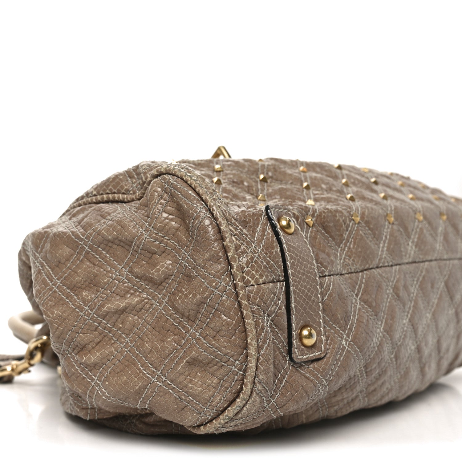 Marc Jacobs Snakeskin Embossed Calfskin Quilted Studded Beige 8 of 9