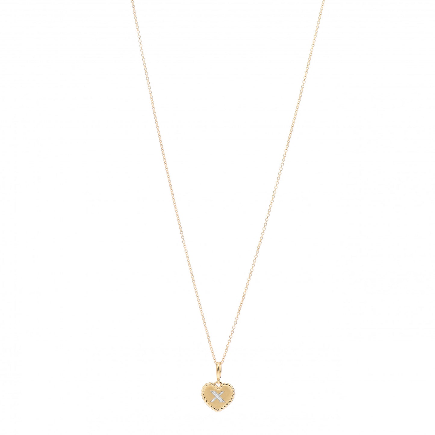 18K Yellow Gold Diamond Heart Initial X Charm Necklace