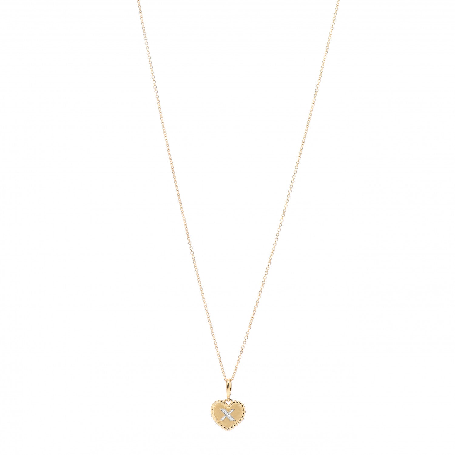 David Yurman 18K Yellow Gold Diamond Heart Initial X Charm Necklace 1 of 5