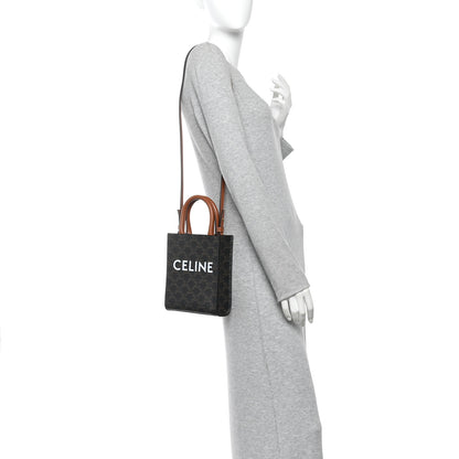 Celine Triomphe Canvas Calfskin Mini Vertical Cabas Tan Tan 2 of 9