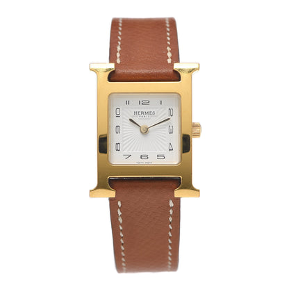 Hermes Stainless Steel Epsom 21mm Heure H Hour Quartz Watch Gold 1 of 6
