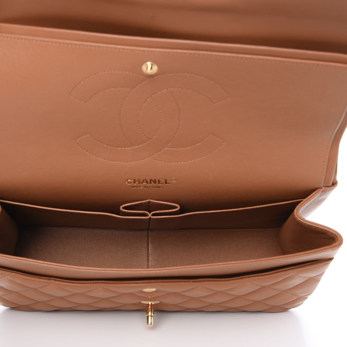 Lambskin Quilted Jumbo Double Flap Camel