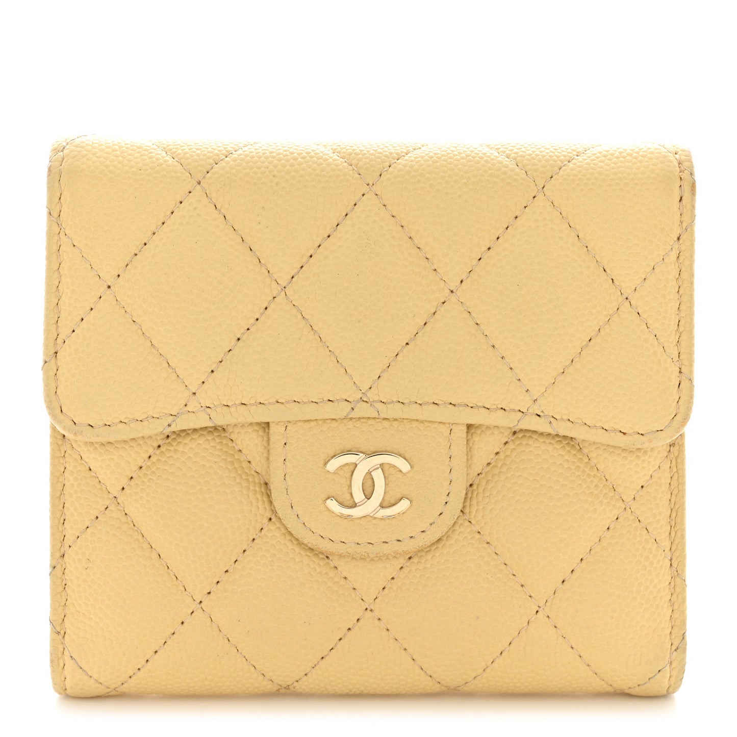 Caviar Quilted Compact Flap Wallet Yellow