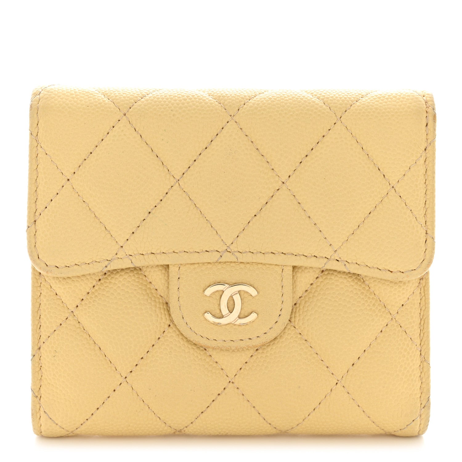 Chanel Caviar Quilted Compact Flap Wallet Yellow 1 of 16