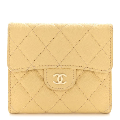 Chanel Caviar Quilted Compact Flap Wallet Yellow 1 of 16