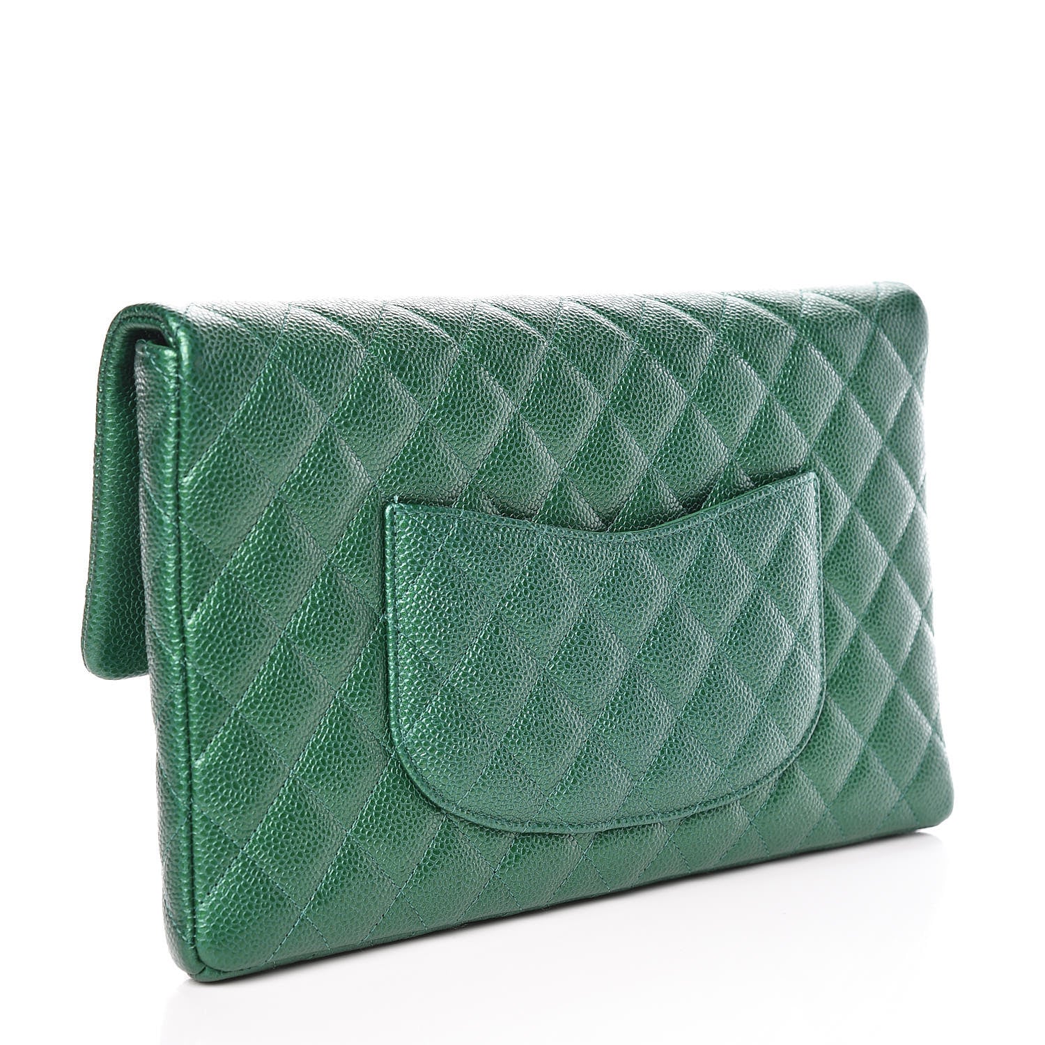 Chanel Metallic Caviar Quilted Flap Clutch Green 3 of 9