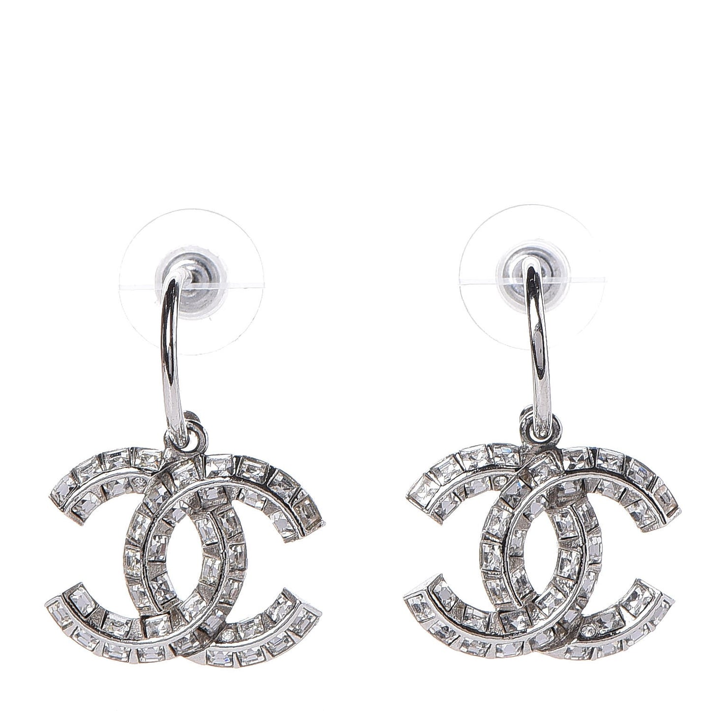 Baguette Crystal CC Dangle Earrings Silver