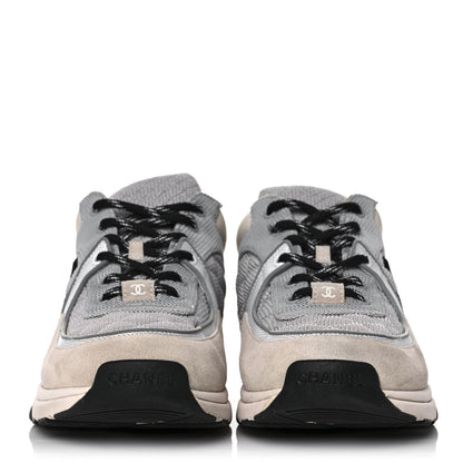 Chanel Nylon Calfskin Suede Womens CC Sneakers 41 Grey White Pink 2 of 9