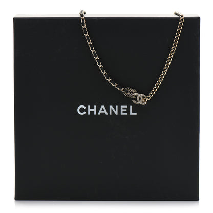 Chanel Metal Calfskin Crystal Double CC Short Necklace Black Gold 5 of 5