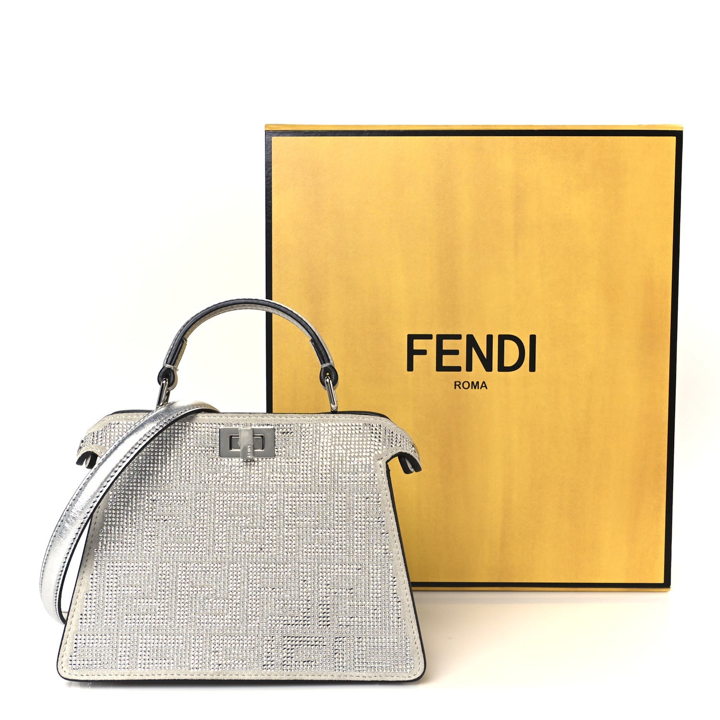 Crystal Vitello Laminato FF Petite Peekaboo I SEE U Satchel Crystal Argento