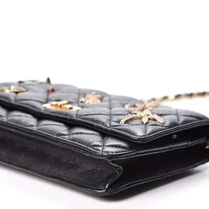 Chanel Aged Calfskin Quilted Lucky Charms 2.55 Reissue Wallet On Chain WOC Black 9 of 11