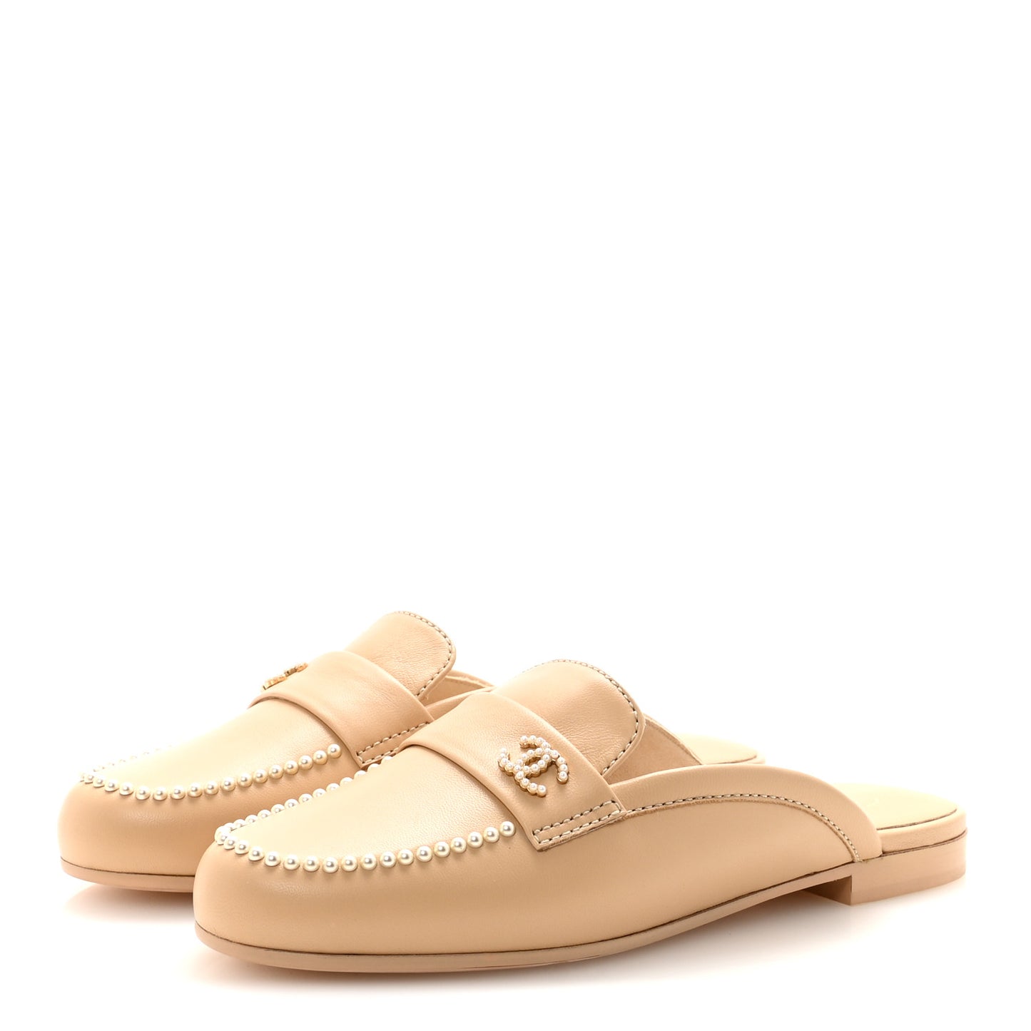Lambskin Pearl CC Mules 36.5 Beige