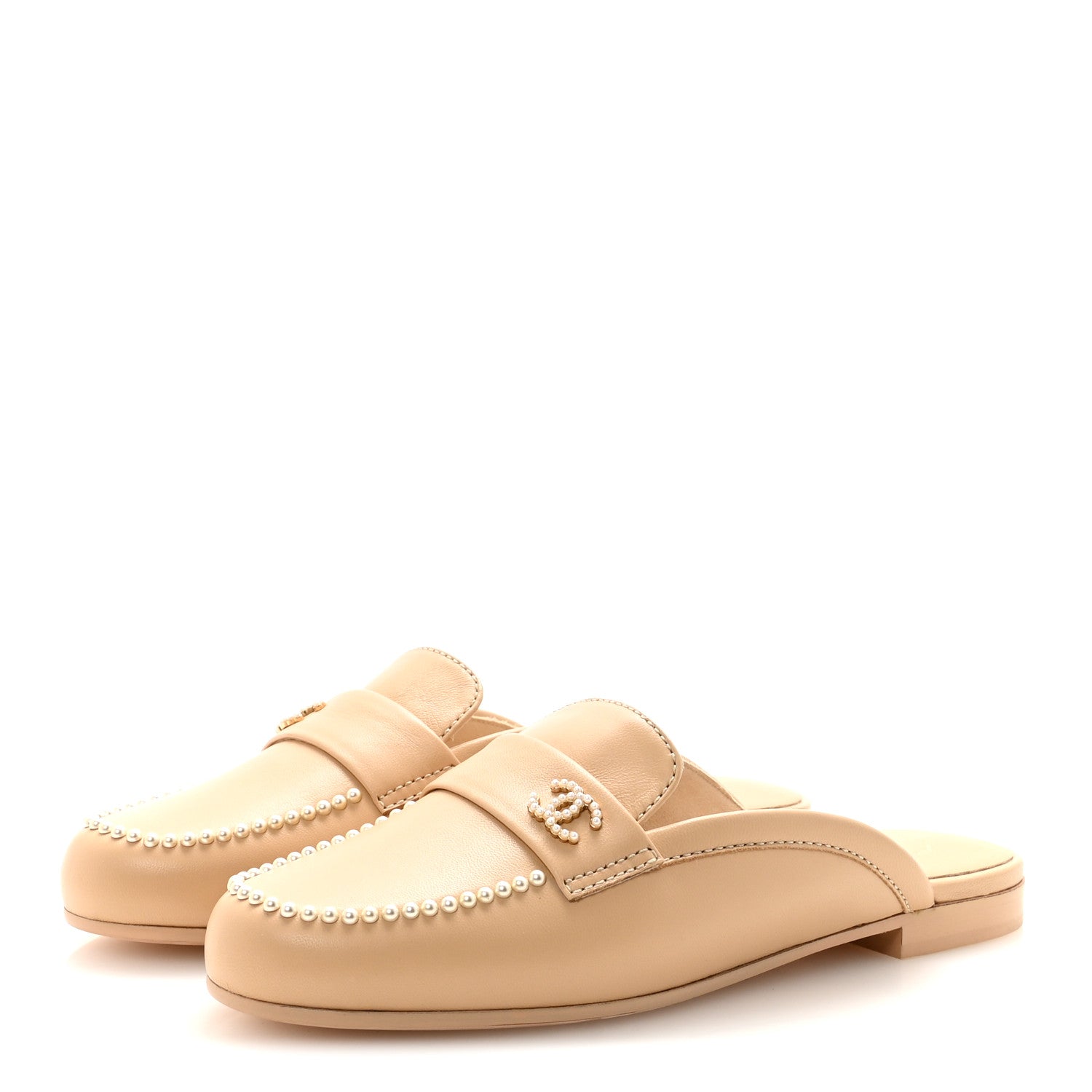 Chanel Lambskin Pearl CC Mules 36.5 Beige 4 of 10