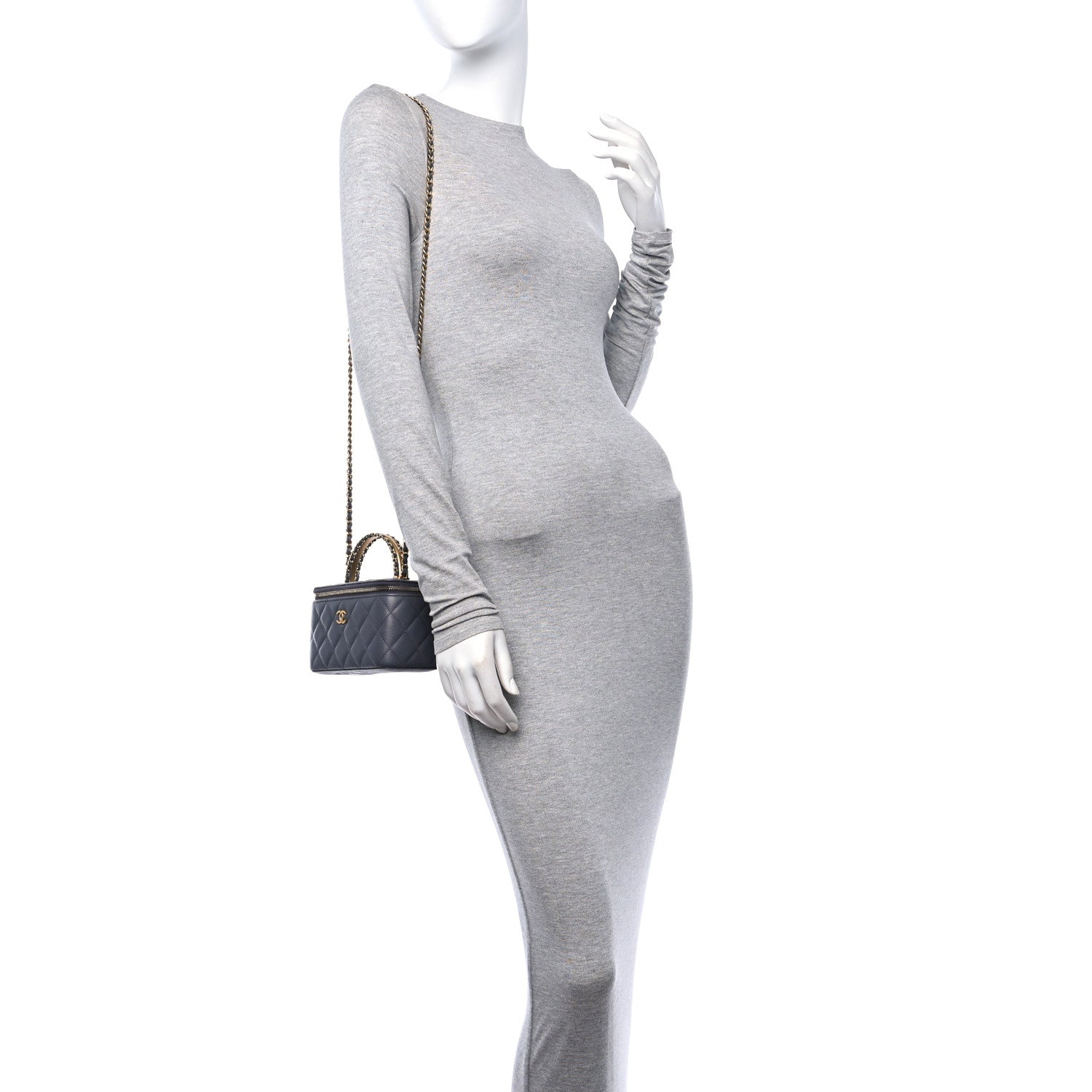 Chanel Caviar Quilted Chanel Way Top Handle Vanity Case With Chain Grey 2 of 11