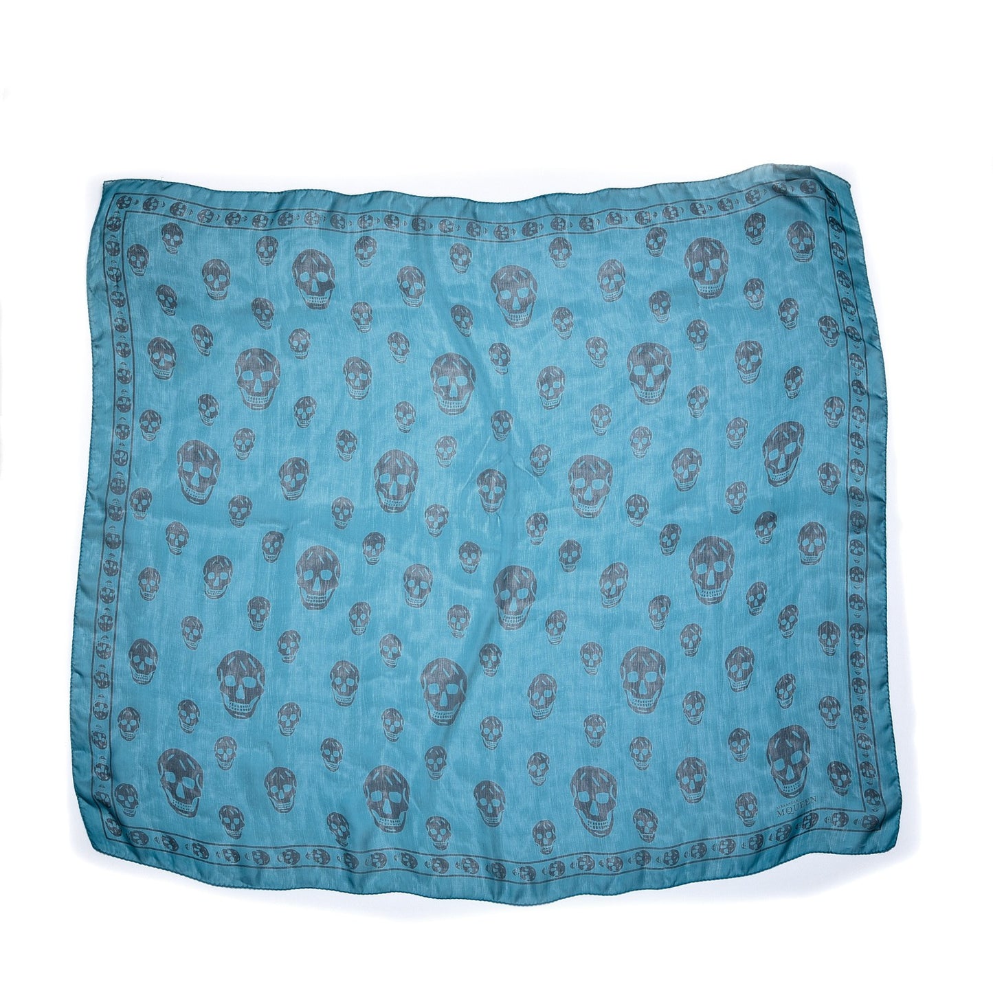 Silk Chiffon Skull Scarf Petroleum Blue
