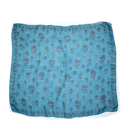 Alexander McQueen Silk Chiffon Skull Scarf Petroleum Blue 3 of 6