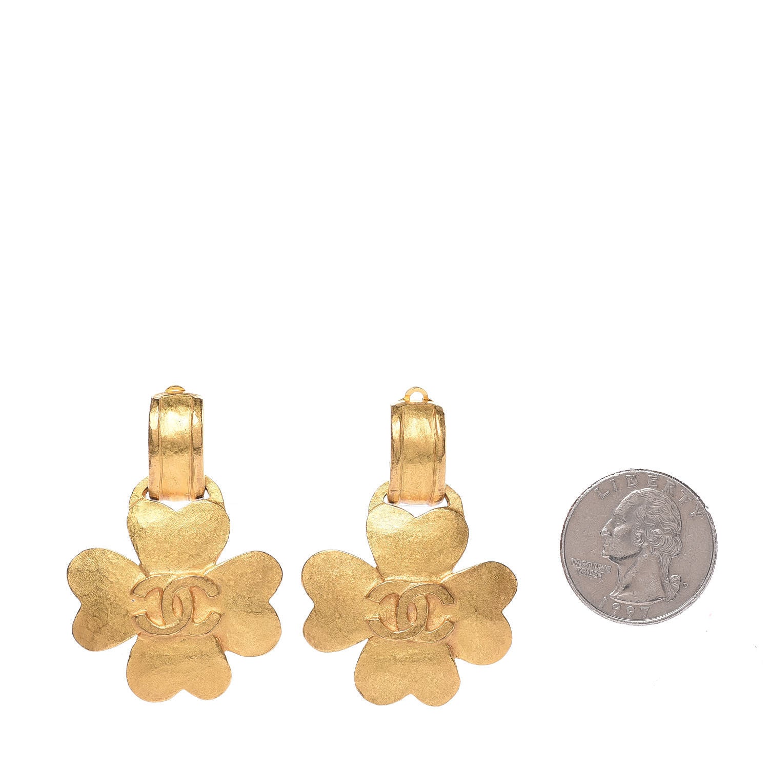 Chanel CC Clover Clip On Earrings Gold 2 of 4