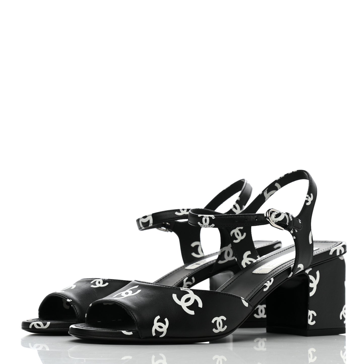 Lambskin Printed CC Sandals 41 Black White