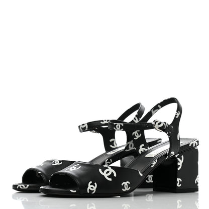 Chanel Lambskin Printed CC Sandals 41 Black White 3 of 9