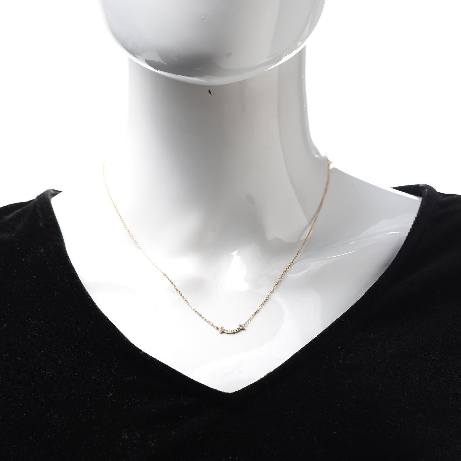 Tiffany 18K Rose Gold Diamond Mini T Smile Pendant Necklace 2 of 7