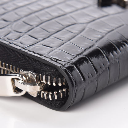 Saint Laurent Calfskin Crocodile Embossed Monogram Zip Around Wallet Black 9 of 11