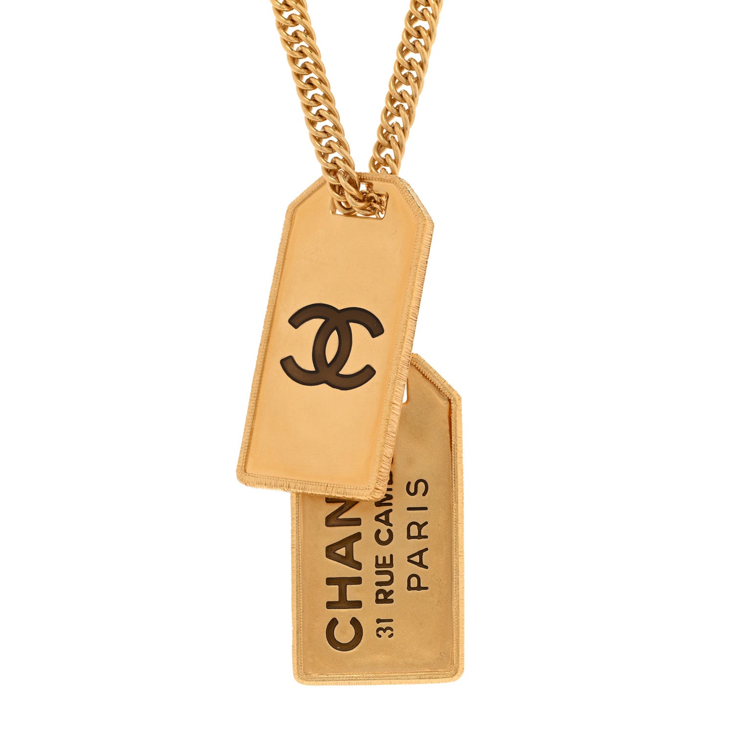 Chanel ID Dog Tag Charm Necklace Gold 4 of 5