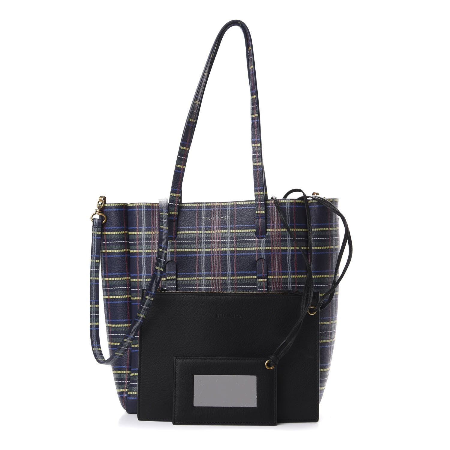 Balenciaga Calfskin Plaid XS Everyday Tote Bleu Navy Jaune 1 of 13
