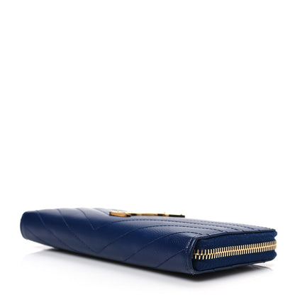 Saint Laurent Grain De Poudre Matelasse Chevron Monogram Zip Around Wallet Deep Marine 7 of 7